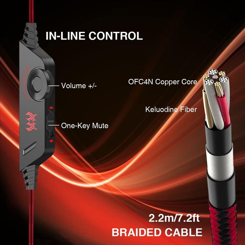 VersionTECH . G2000 Gaming Headset, Bass Surround Gaming Headphones with Noise Cancelling Mic, LED Lights, Soft Memory Earmuffs for PS5/ PS4/ Xbox One Controller/Laptop/PC/Mac/Nintendo NES Games-Red - Image 5